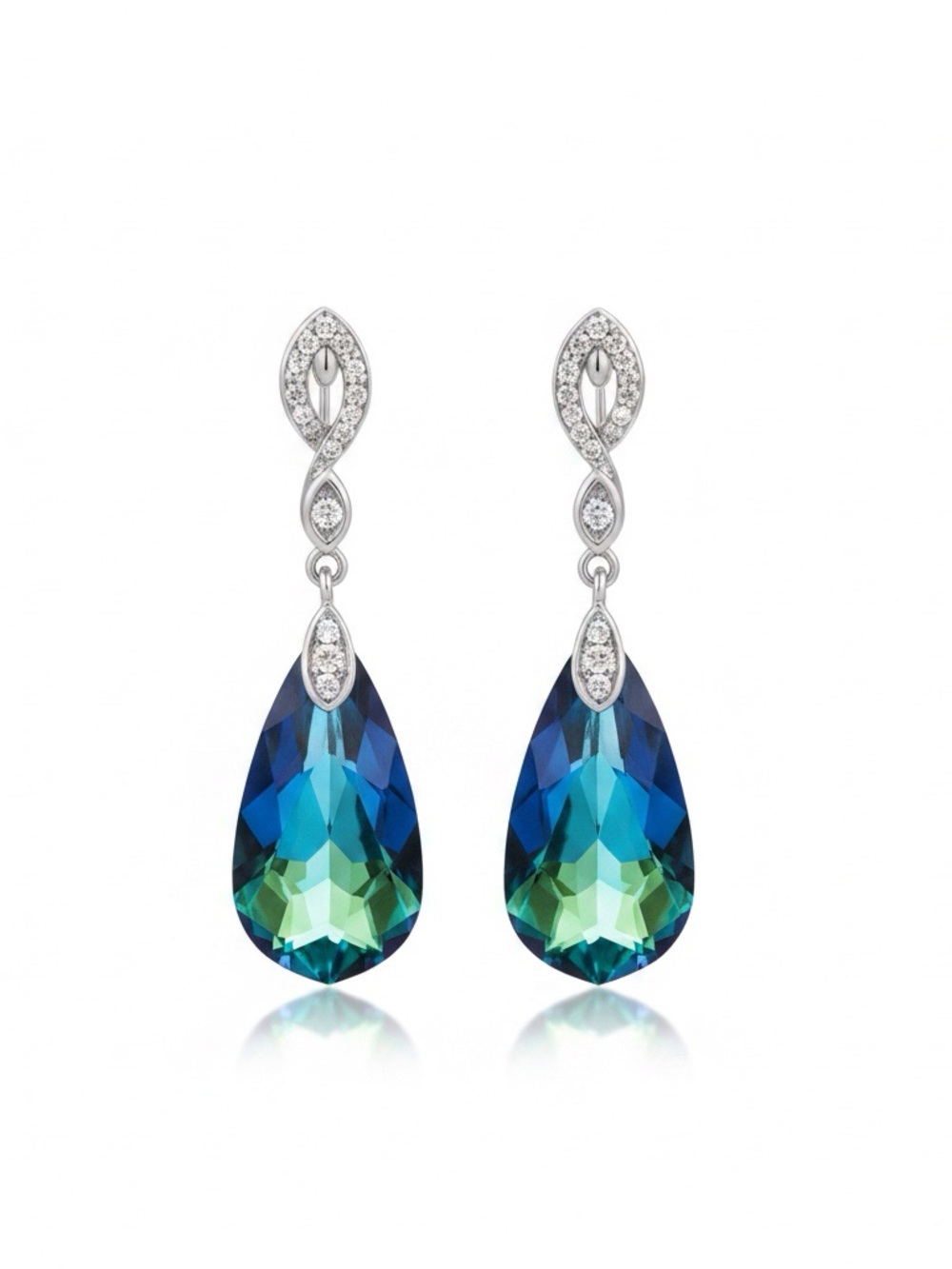 Kate Lynn Silver-Tone Dangle Earrings with Blue-Green Teardrop Crystals